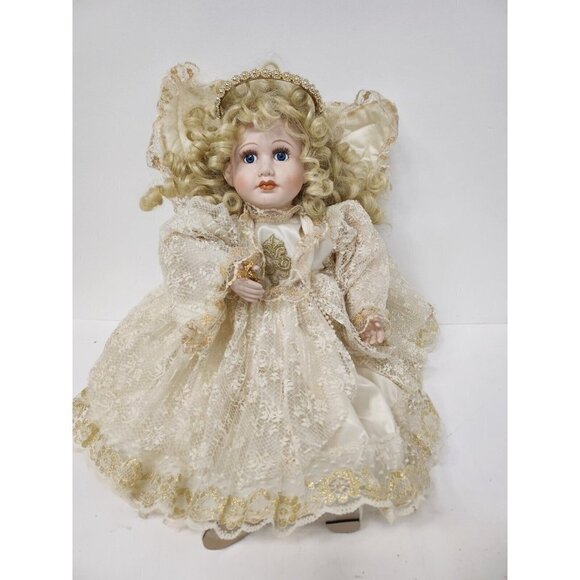 VINTAGE Animated Angel Doll Blonde Hair Lace Dress Movable Arms Shelf Sitter - Picture 1 of 8